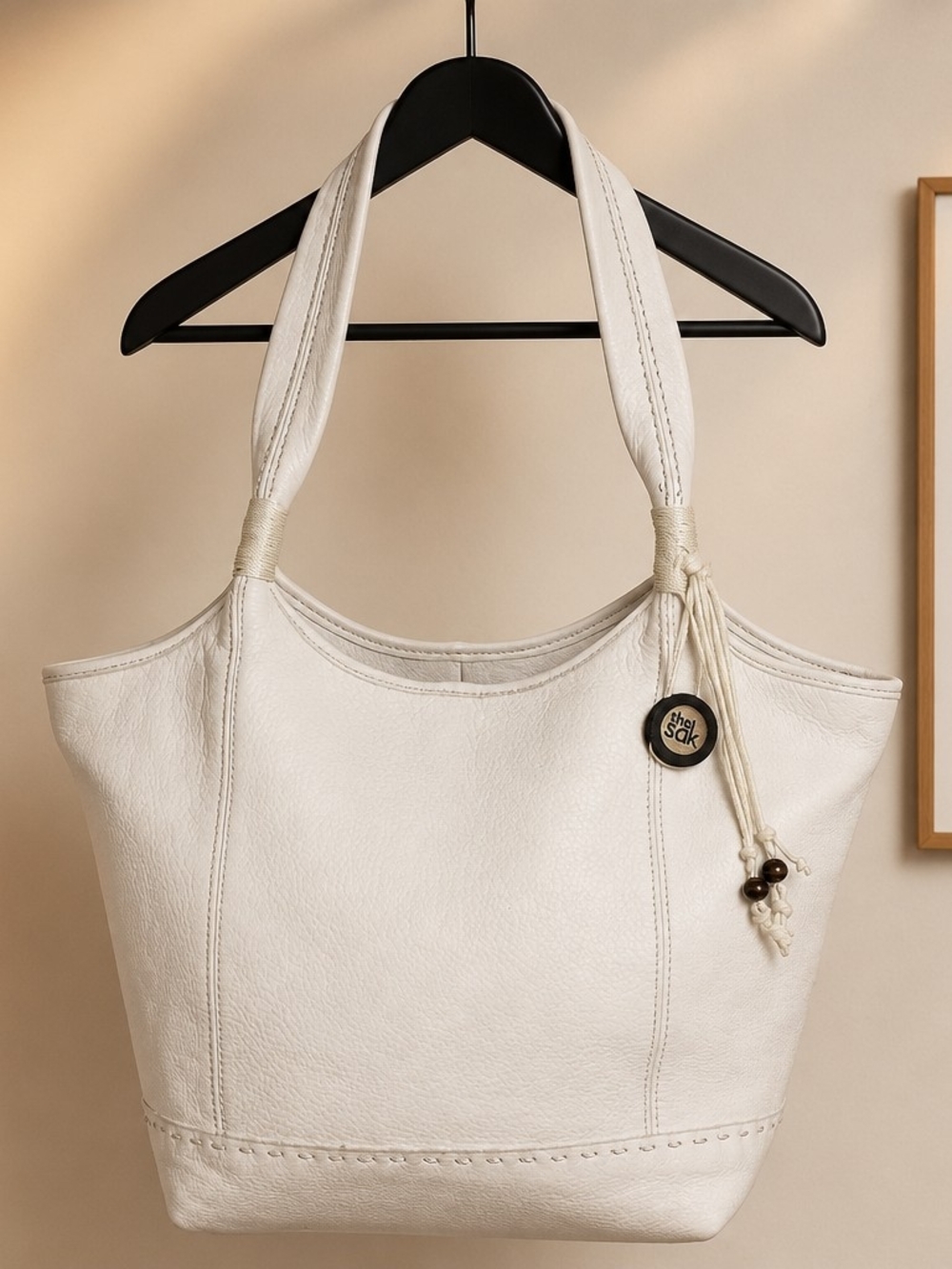 Vintage The Sak Taupe Pebbled Leather Shoulder Hobo Tote - Picture 2 of 15